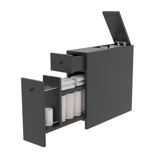 Hanah Home Armario de Baño Anthracite - Mueble Auxiliar con 2 Cajones y Estanterías, Melamina 18mm, 20x55x60 cm